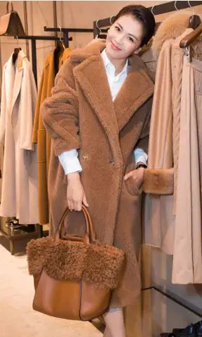 Elegant Long Lamb Cashmere Coat